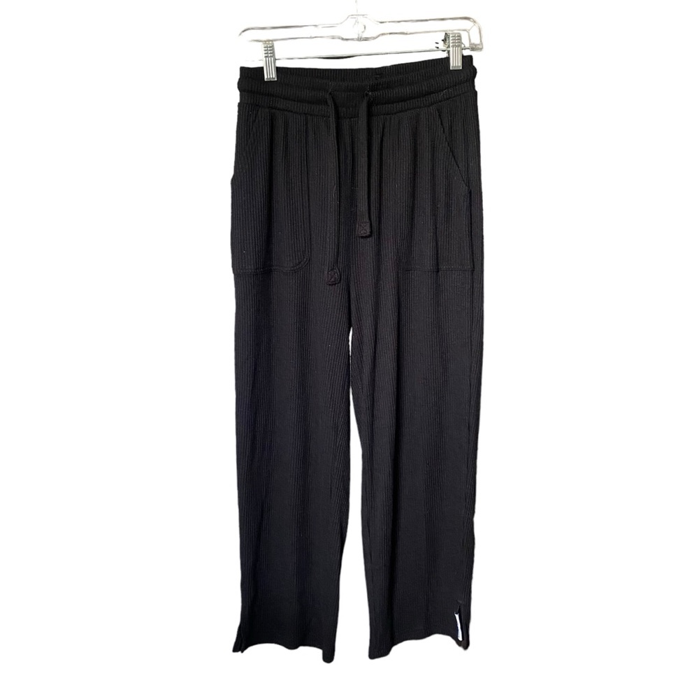 Gymshark Ribbed High Waisted Crop Wide Leg Black Pants Womens Small